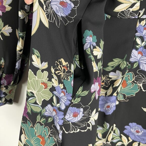 LOFT Mini Dress Women’s Size 4 Black Floral Long Sleeve Side Pockets Lined - Picture 6 of 7